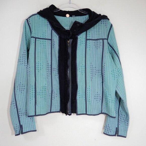 Free People FP ONE Tavi Quilted Hooded JACKET Size L Zip Up Green Blue Black NEW - Picture 5 of 10